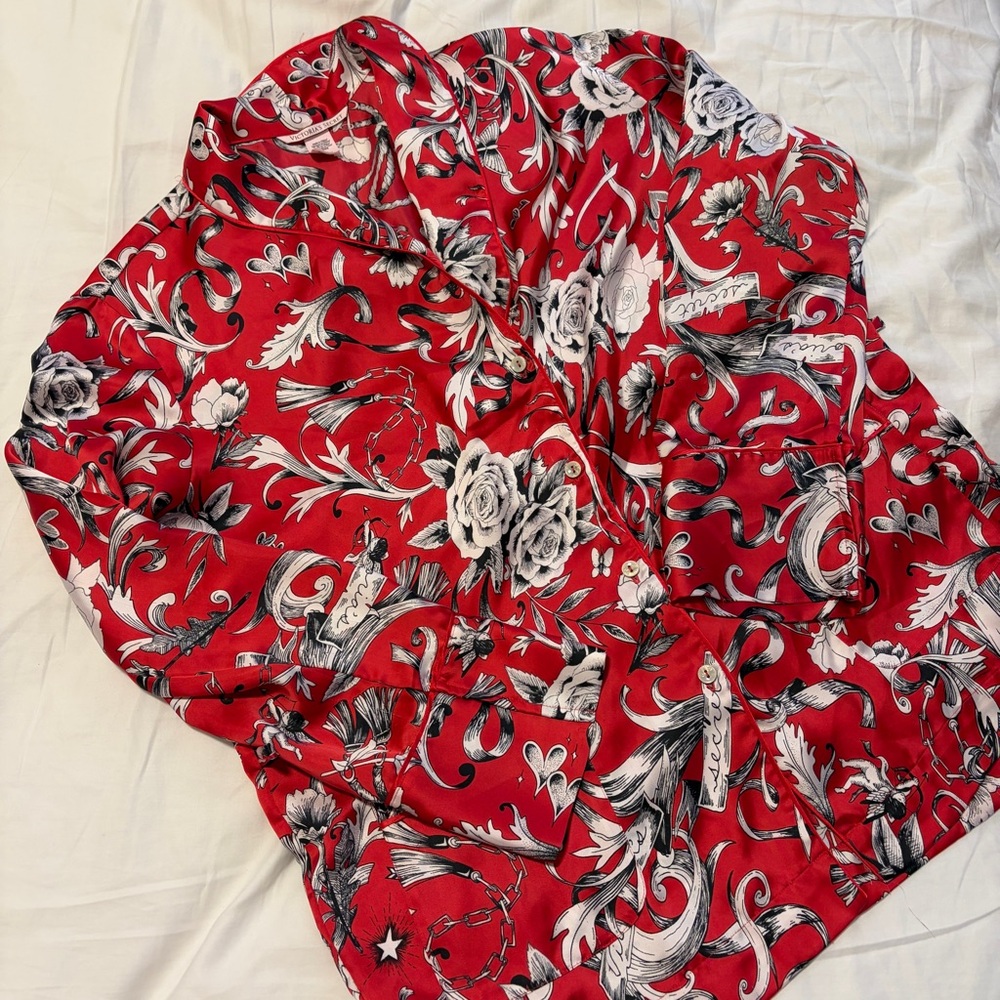 Red Floral Satin Pajama top
